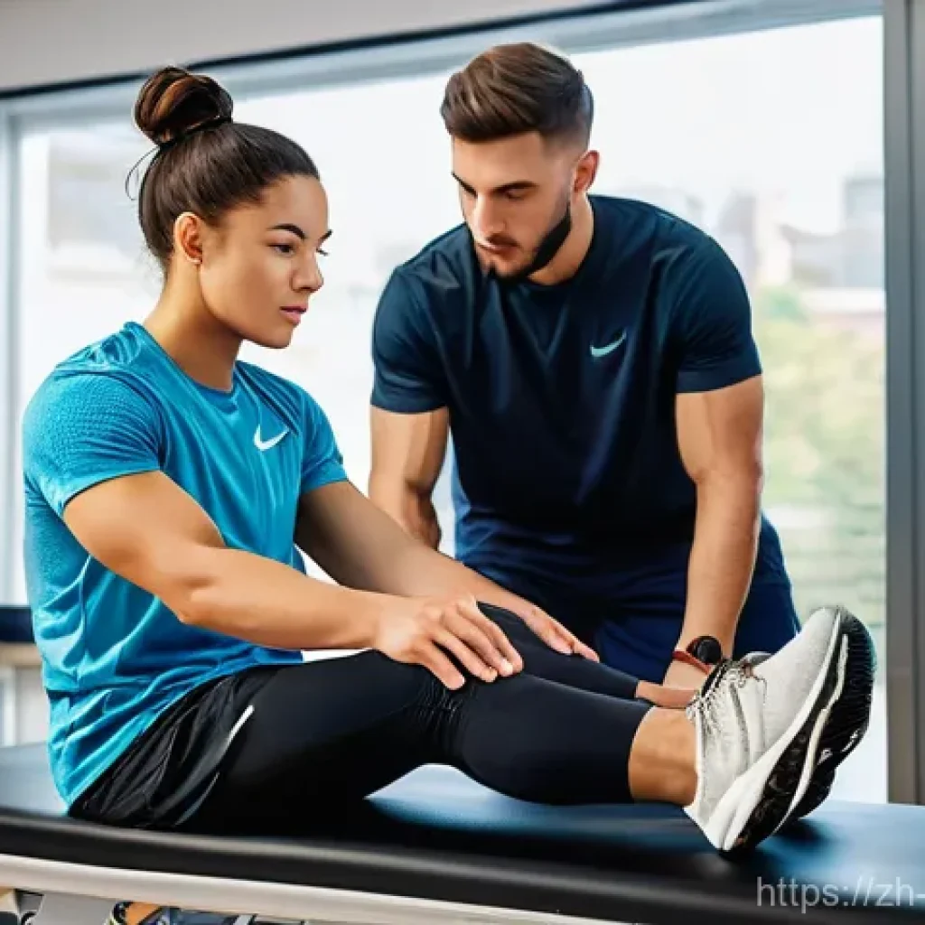 스포츠재활사 관련 학과별 비교 - **Sports Rehabilitation - Athlete's Recovery Journey**
    A determined young male athlete, approxim...