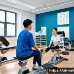 스포츠재활사 자격증 관련 학원 추천 - A modern sports rehabilitation training classroom scene in China, featuring a diverse group of atten...