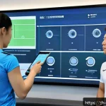 스포츠재활사와 팀 협업 사례 - A professional sports rehabilitation therapist and a team coach engaged in a detailed discussion ins...