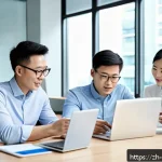 스포츠재활사의 고객 피드백 관리 - A modern office environment showing a diverse professional team collaboratively designing a customer...