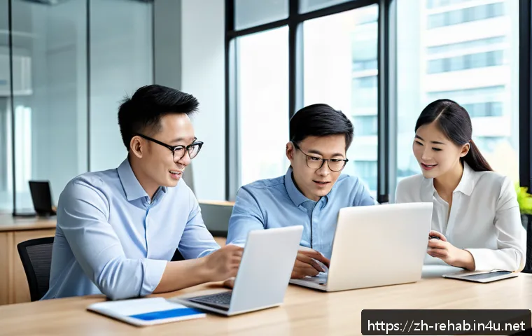 스포츠재활사의 고객 피드백 관리 - A modern office environment showing a diverse professional team collaboratively designing a customer...